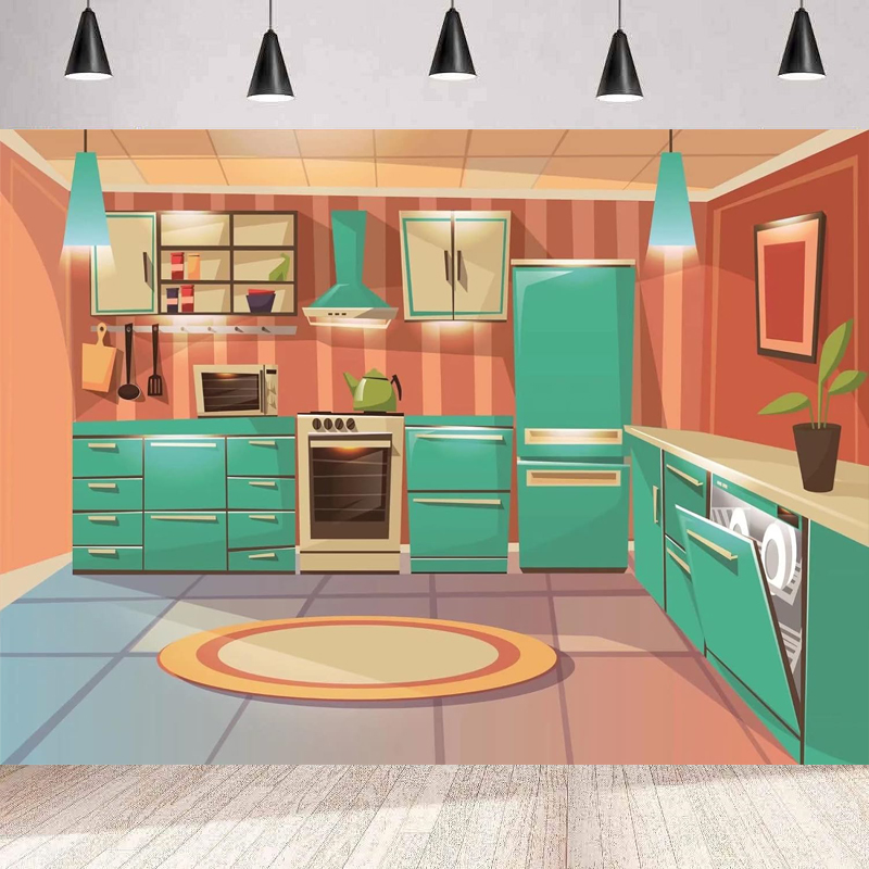 Kitchen Baking Cupboard - ฉากหลังการถ่ายภาพ การ์ตูน ห้องครัว ทำอาหาร อบขนม พื้นหลังภายใน
