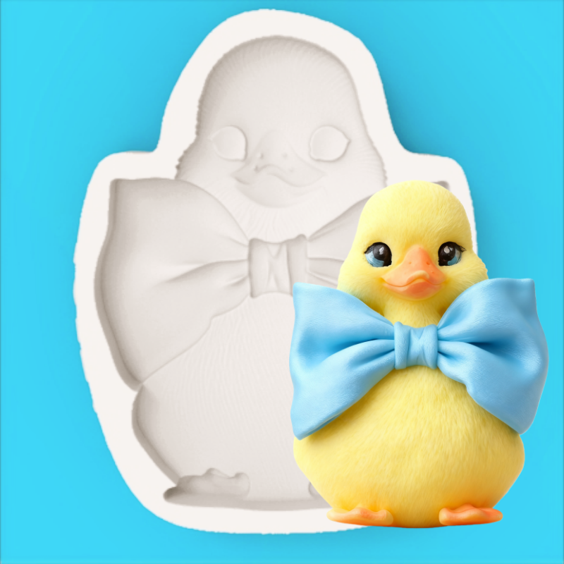 Silicone Cake Mold - แม่พิมพ์ลูกเป็ดพร้อมโบว์ผูกคอ, แม่พิมพ์รูปลูกเป็ดน่ารัก, แม่พิมพ์ทำขนมเค้กช็อกโกแลตตกแต่งรูปลูกเป็ดสวยงาม