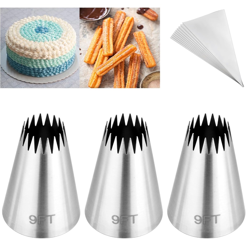 Piping Bag Disposable - ชุดถุงบีบครีมและหัวบีบ 3 ชิ้น, ชุดหัวบีบครีมสแตนเลส 9 นิ้ว