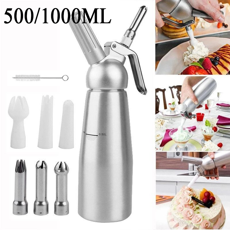 Piping Bag Disposable - 500/1000ml ครีมโฟมปืนเค้ก Piping Gun Siphon บีบขวดขนมเครื่องมือบีบขวดขนมหวานเครื่องมืออุปกรณ์ครัว