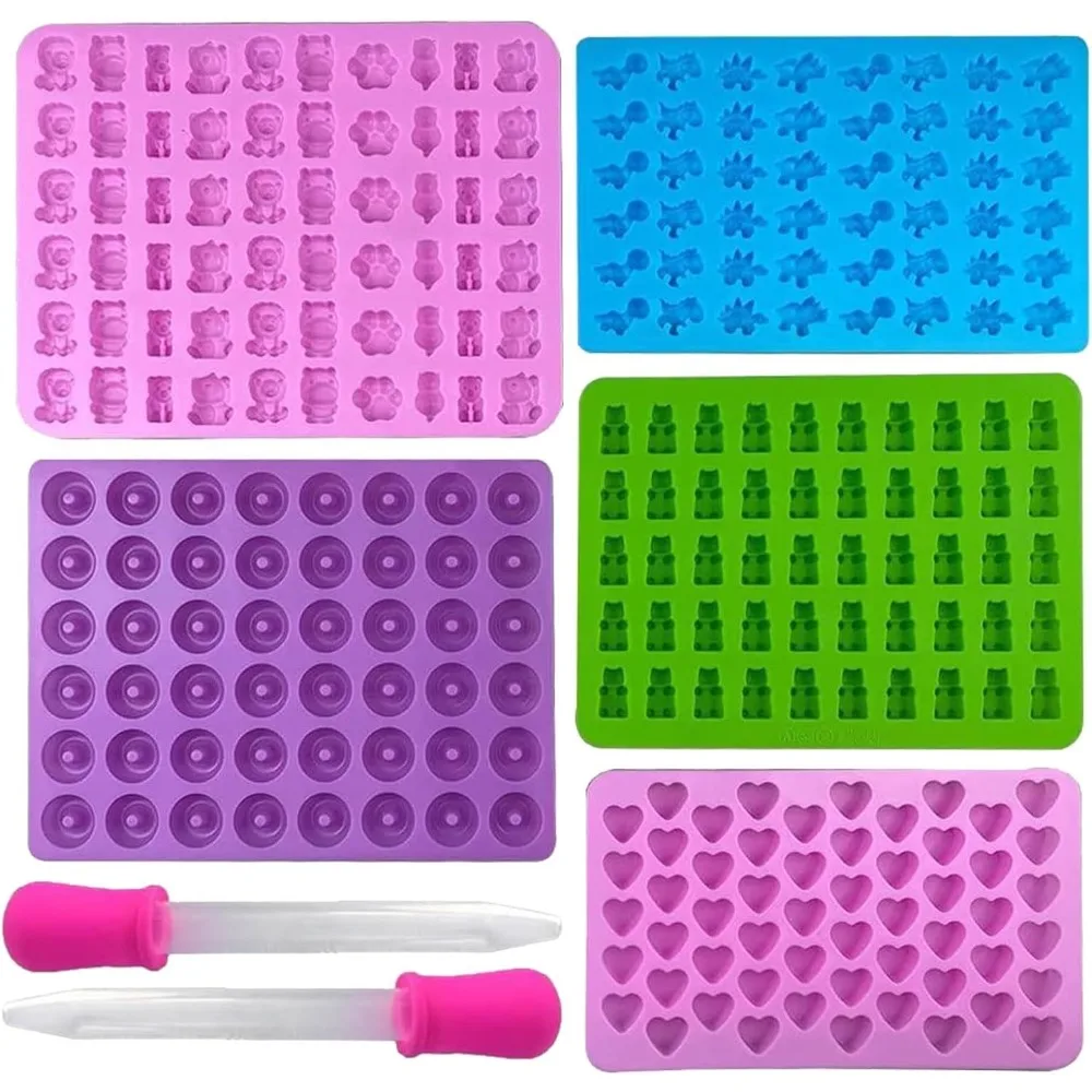 Kitchen Baking Tray Set - 5Pcs Candyแม่พิมพ์ซิลิโคน 2 DropperชุดCandy Gummyแม่พิมพ์เยลลี่ถาดชุดแม่พิมพ์Reusable Candyเบเกอรี่แม่พิมพ์เครื่องมือห้องครัว