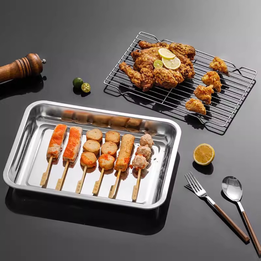 ถาดอบสแตนเลสพร้อมตะแกรงระบายคว - Kitchen Baking Tray Set บทวิจารณ์และราคา