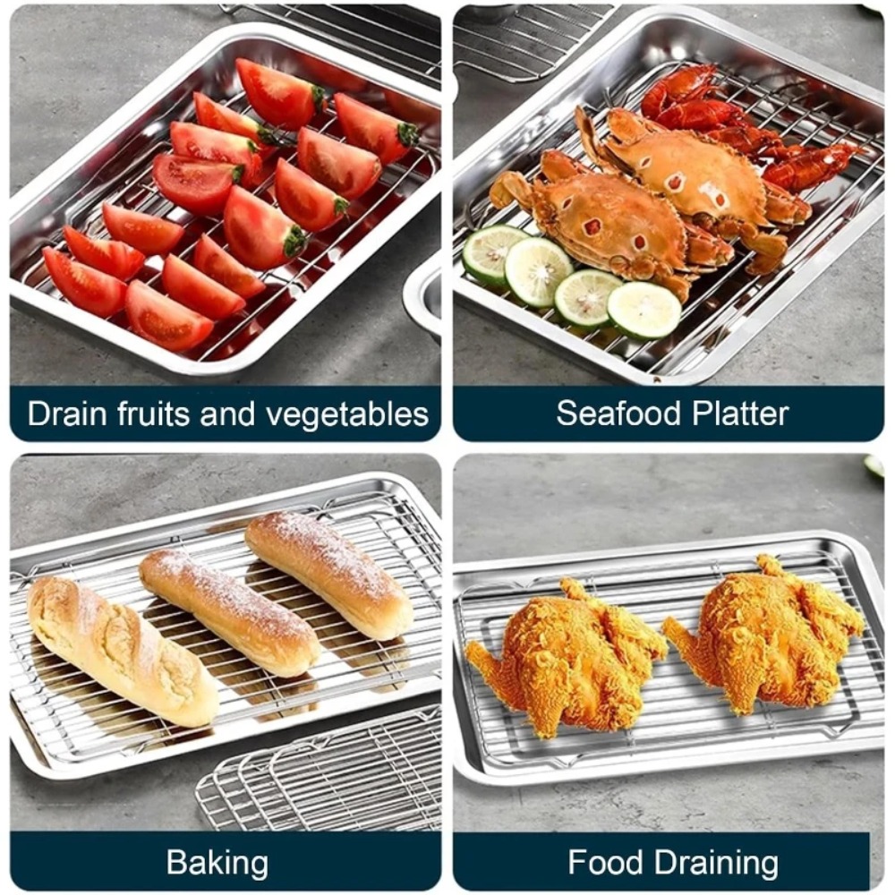 ถาดอบสแตนเลสพร้อมตะแกรงระบายคว - Kitchen Baking Tray Set บทวิจารณ์และราคา