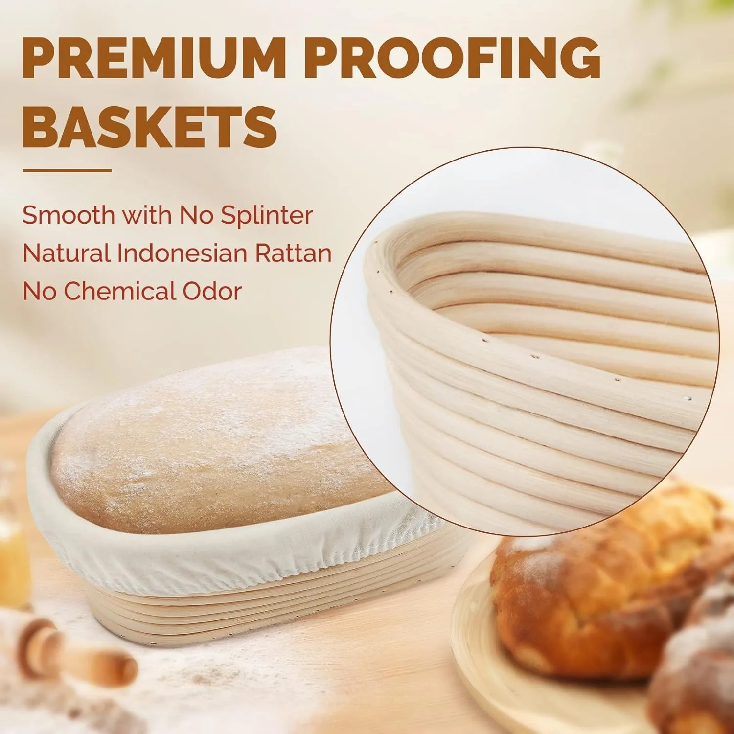 ชุดตะกร้าสำหรับพักแป้งขนมปัง 1 - Proofing Basket Banneton บทวิจารณ์และราคา